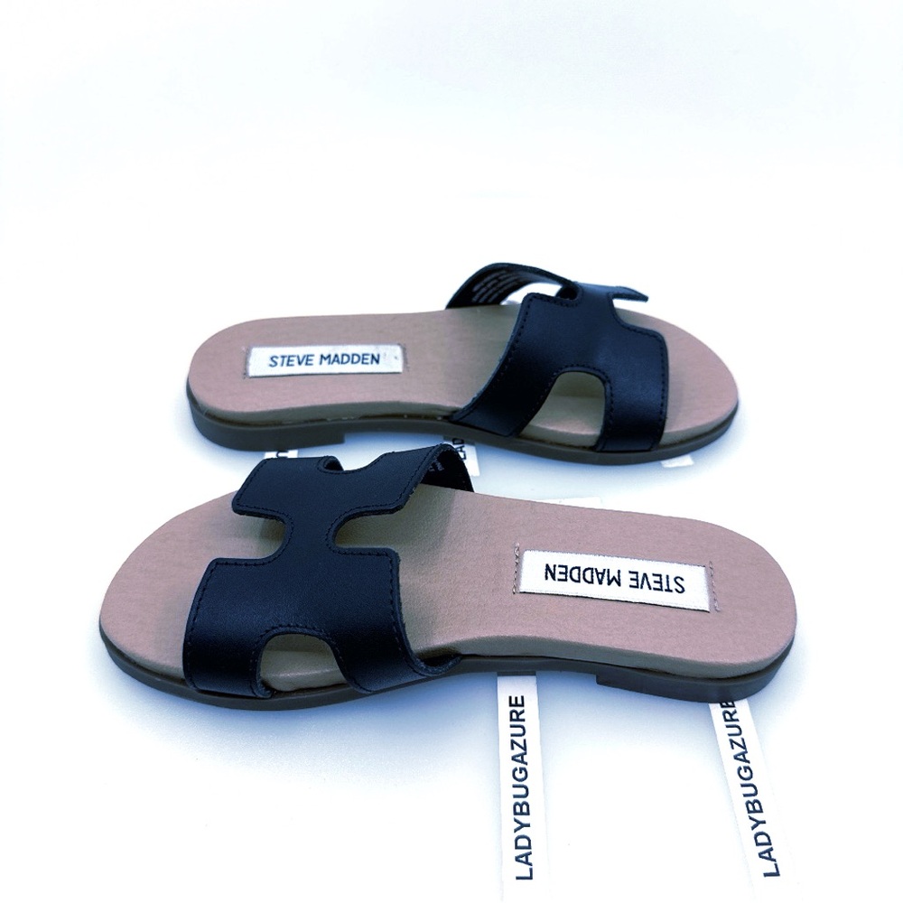 NWOB Steve Madden Black Leather Slide Sandals Size 4 - Picture 5 of 10